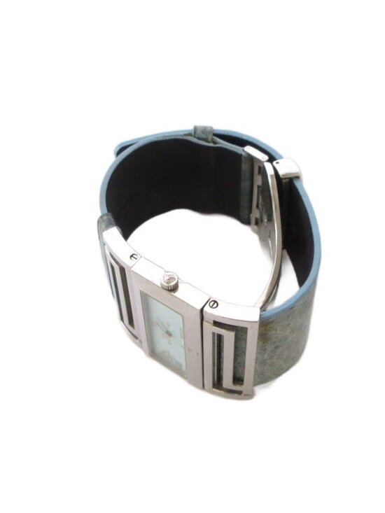 Versace Watch Quartz Analog 2 Hand Leather Band Medusa Light Blue Silver Color